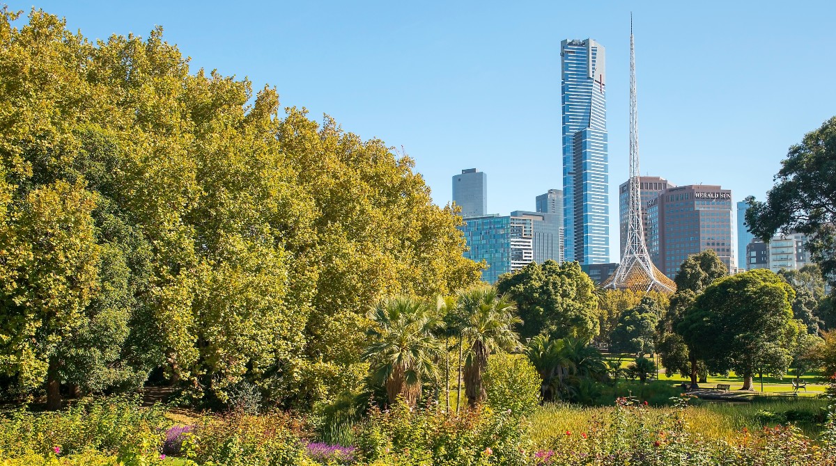 Melbourne skyline green park