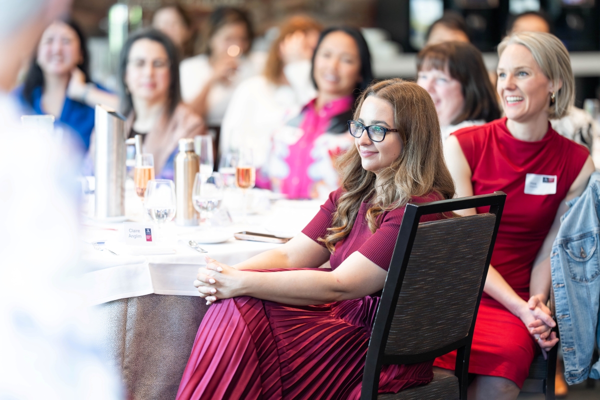 International Women's Day High Tea, 7 March 2026, The Westin Melbourne. Organised by Women’s Alumni Network President Claire Anglim (MBA 2023 and pictured, above) and committee members Caitlin Lynch (MBA 2021), Afsaneh Rashidi (MBA 2024) and Jennifer Mancuso (MBA 2023); to Women in Management Student Club President Fiona Sherwin and her team Mona Jhoty, Penny Bell, Jessica Maung and Jennifer Do. Panellists: Wendy Stops (Board Member, Coles and MBS), Elizabeth Wilson (CIO, Victorian Department of Education), Natasha Santha (Executive General Manager - Transformation, RACV), Associate Professor Jody Evans